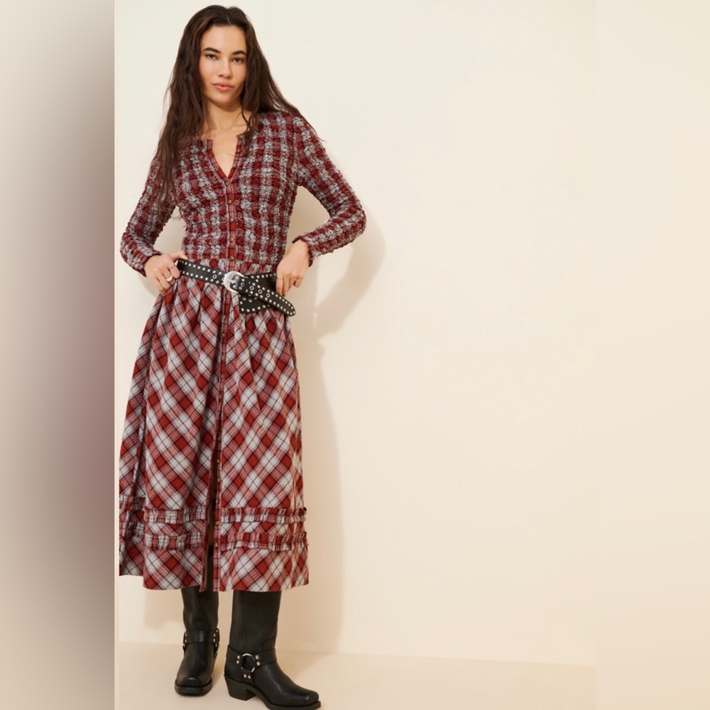 Damson Madder Posey Smocked long sleeve organic cotton midi dress